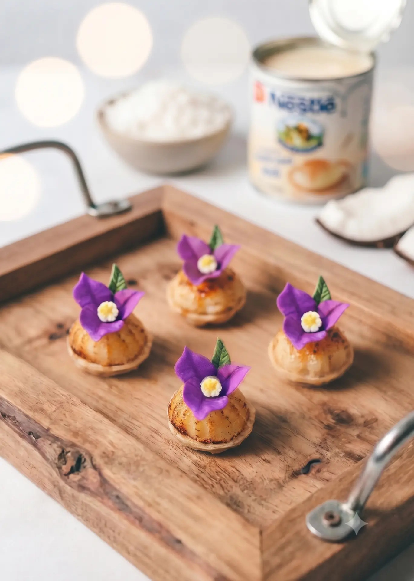 Brigadeiros de Belém decorados sobre bandeja de madeira